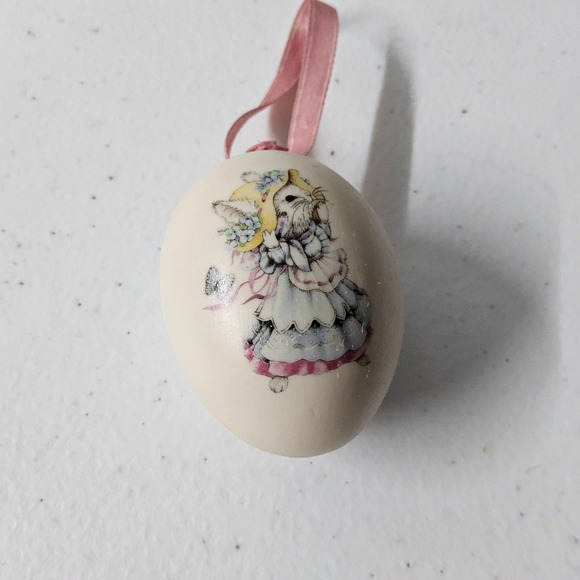 Easter Egg Ornament Bunny Rabbit Girl Pink Ribbon Spring Holiday‎ Decor - Picture 1 of 9